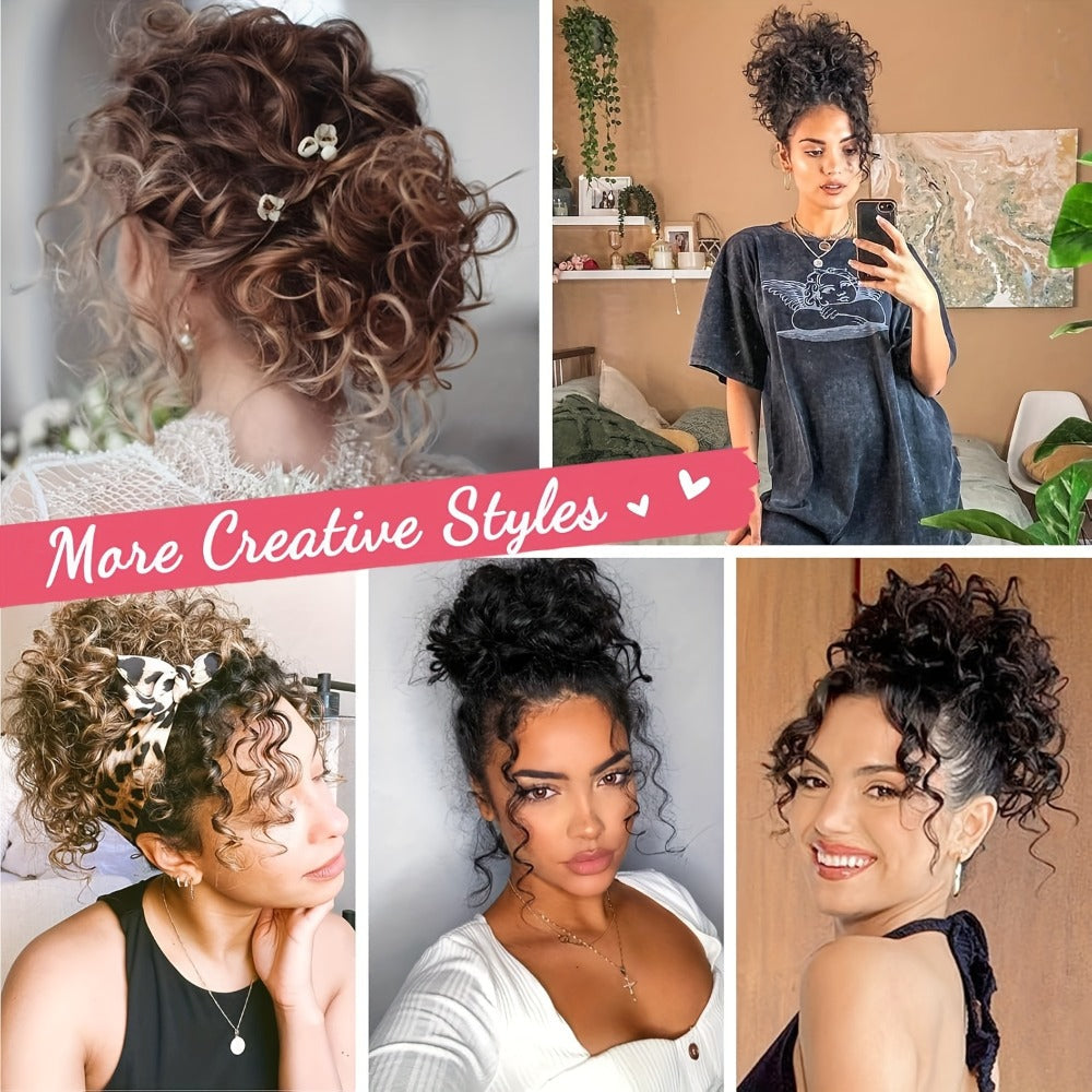 Hair Extensions Curly 10-Inch Synthetic Drawstring Bun with Comb Clips, 80g Weight and Two Brown Color Options — image 8