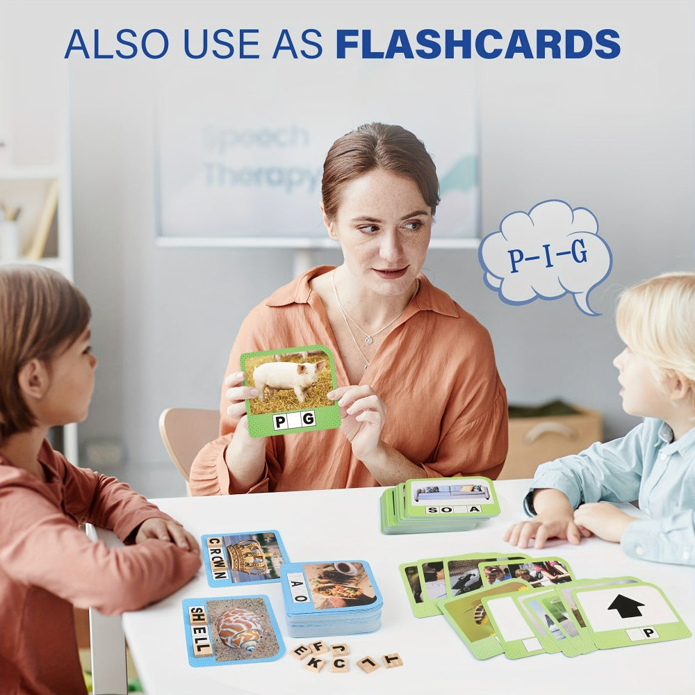 Spelling Flash Card Game for Kids Ages 4-8 – 224 Phonics Sight Word Flashcards, 208 Wood Letter Tiles & Dice — image 12