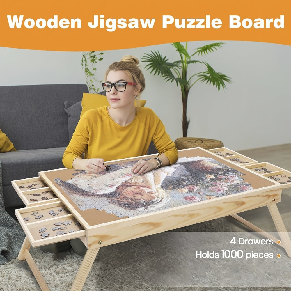 Jigsaw Puzzle Table with Folding Legs – 4 Drawers 16 Sorting Grids Portable Wooden Puzzle Board for 1000 Pieces — image 9