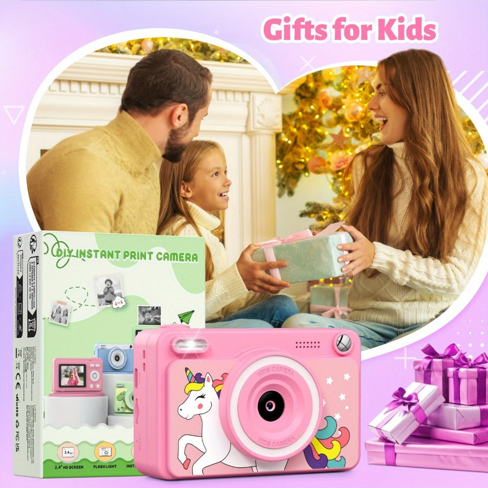 Kids Instant Print Camera with Cartoon Unicorn or Dinosaur Design, Paper Rolls, Color Pens and Four Color Options — image 5