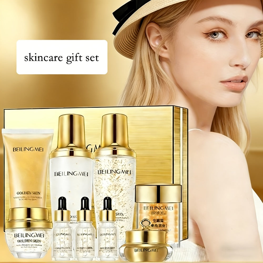 Skincare Gift Set for Women 9pcs Golden Luxury Kit, Niacinamide Collagen Hyaluronic Acid Daily Facial Care Premium Birthday H