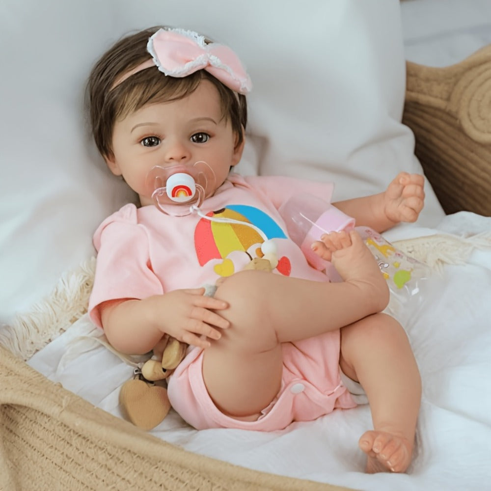 Reborn Doll, Soft-Body Sleeping Figure with Hand-Painted Details, Purple Bows and Floral Outfit — image 2