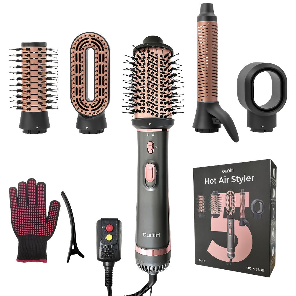 5-in-1 Hot Air Styling Comb Set Negative Ion Hair Dryer Brush with 5 Interchangeable Heads, for Home, Travel and Salon Hair S