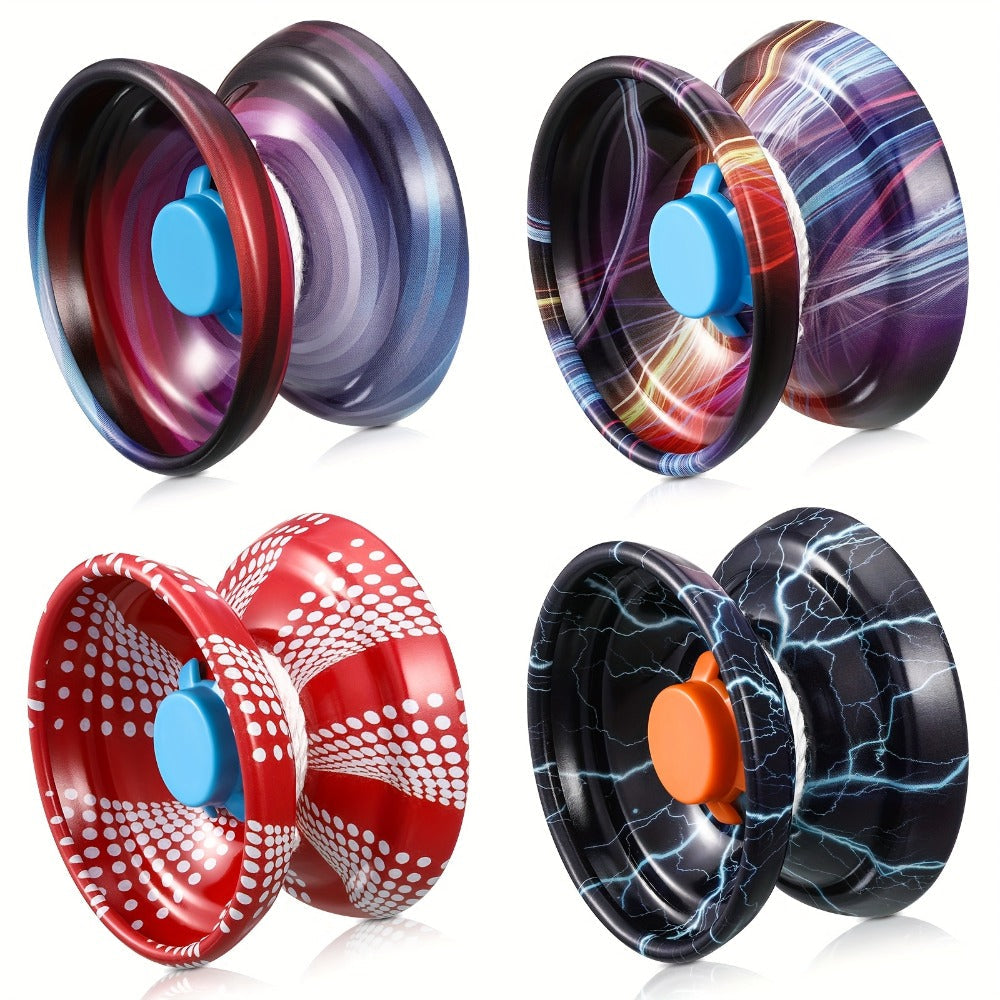Metal Yoyo Ball 4 Pack Alloy Responsive Yoyo String Trick Toy for Beginners Kids Boys Adults Auto Return Technology Multi Sty