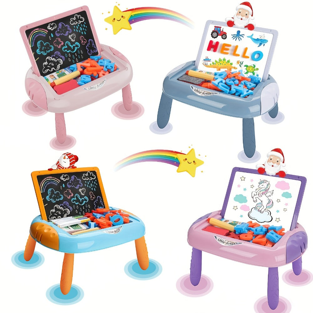Double-Sided Kids Drawing Easel with Foldable Tabletop Stand, Chalkboard, Whiteboard and Six Color Options — image 2