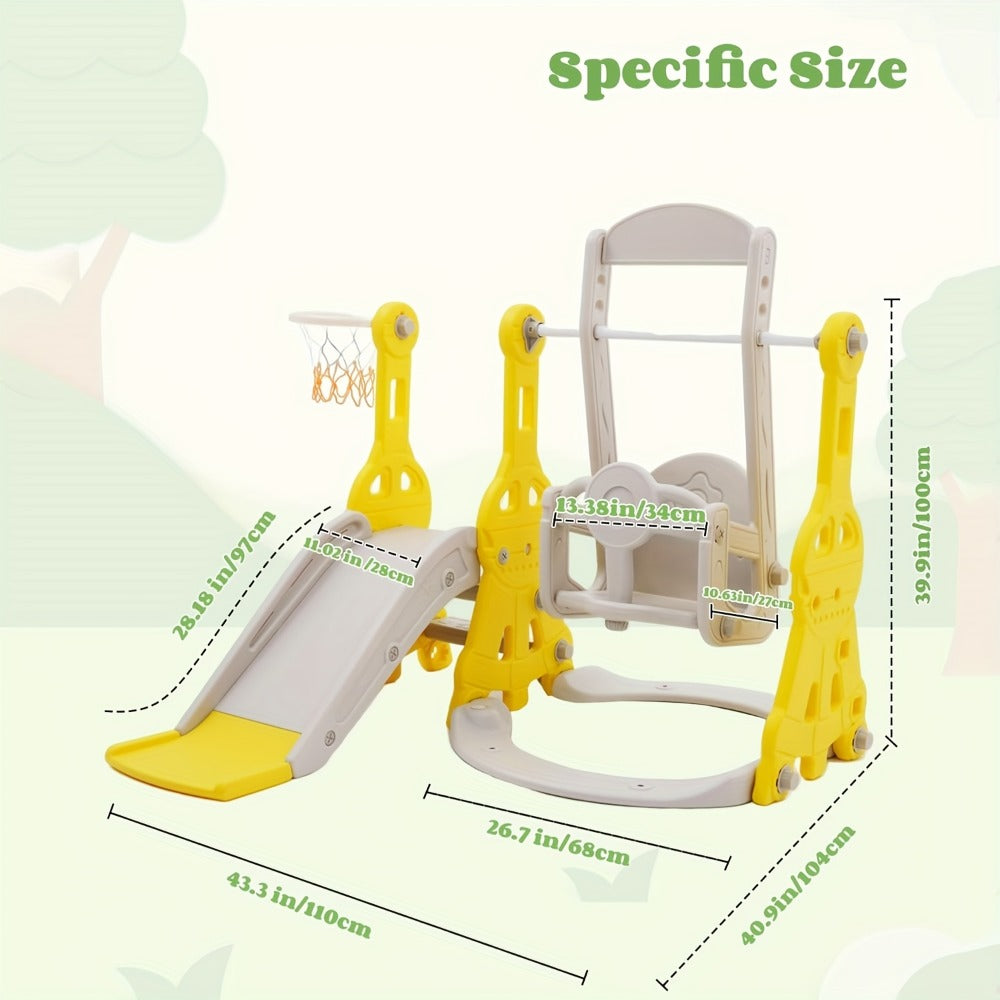 4-in-1 Toddler Slide and Swing Set with Climber Basketball Hoop Outdoor Indoor Backyard Playground Playset for Kids Ages 1-6 