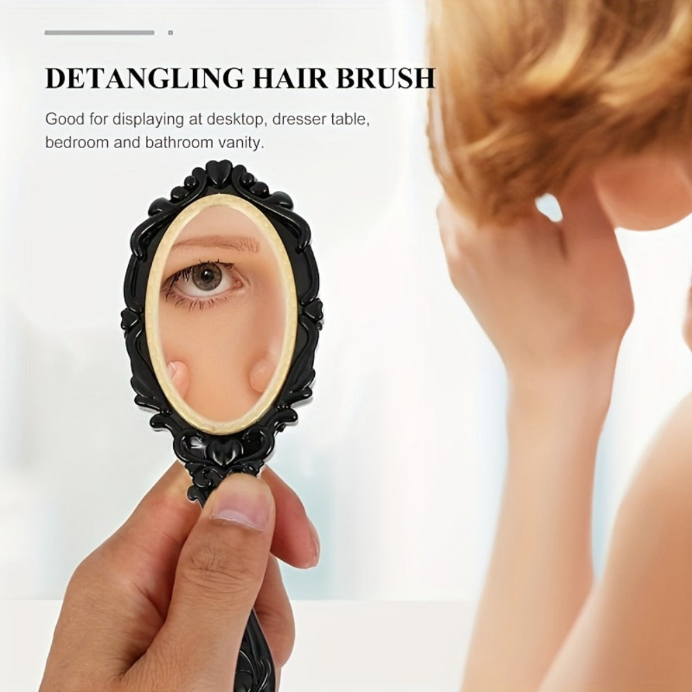 Retro Hair Comb Set with Mirror Scalp Massage Hairbrush Pocket Mirror Vintage Vanity Brush Set for Women Girls Travel Daily G