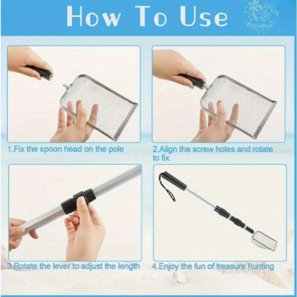 Stainless Steel Beach Sand Sifter with Retractable Telescopic Handle – Portable Sand Sieve for Treasure Hunting — image 16