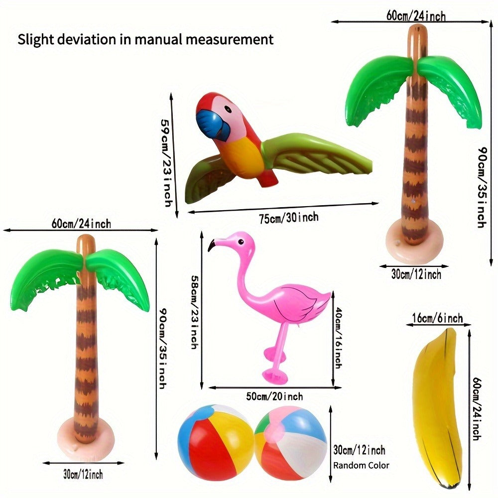 Hawaiian Luau Inflatable Party Decorations 10-Piece Set – 2 Palm Trees, 2 Flamingos, 4 Beach Balls, Parrot & Banana — image 2