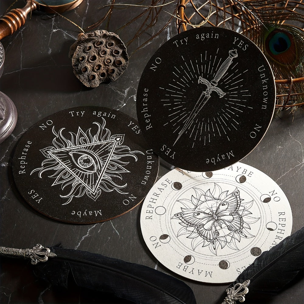 Pendulum Board Wooden 8 Pack – Retro Wiccan Divination Board 6 Inch with Metaphysical Messages Dowsing Board for Beginners Wi