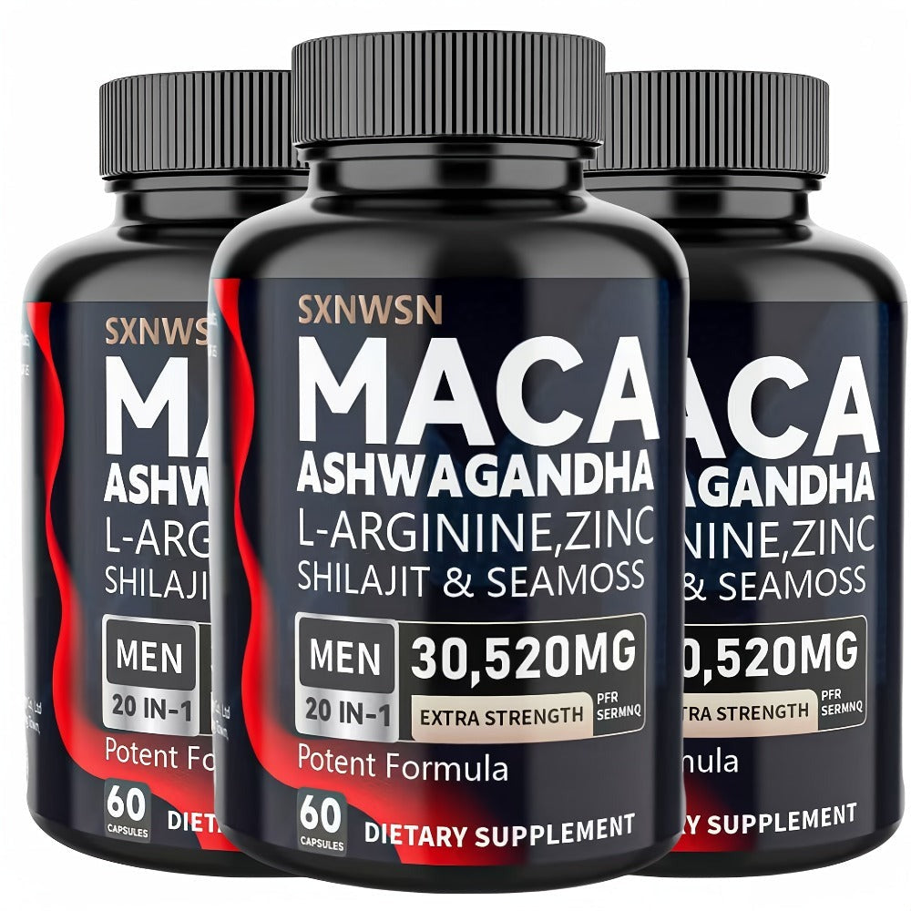Dietary Supplement Capsules with SXNWSN Label, Sea Moss, Shilajit, Maca, L-Arginine and 60 or 120 Count — image 1