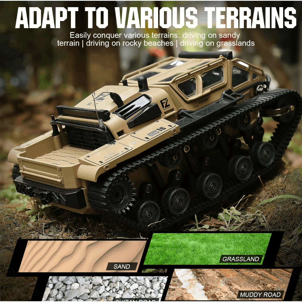 Full-Proportional RC Tracked Tank with LED Lights, Alloy Door Open Military War Vehicle Off-Road Remote Control Tank for Kids