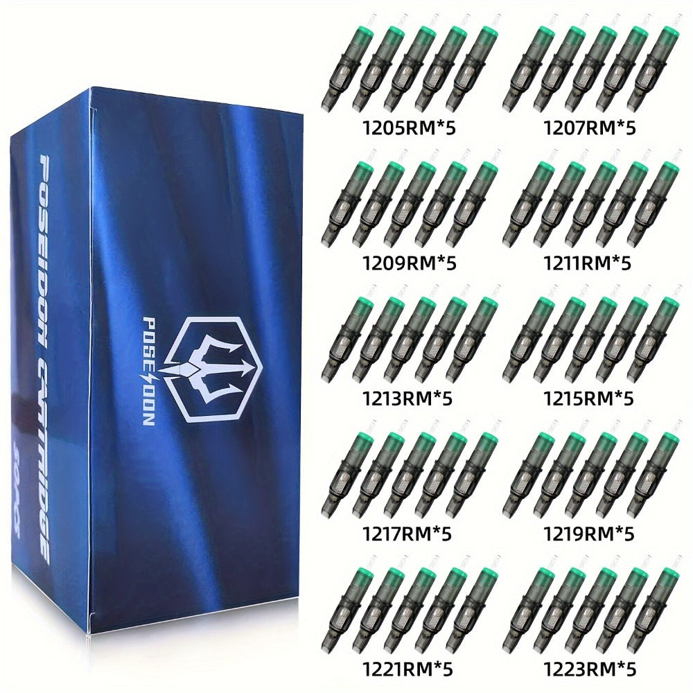Curved Magnum Tattoo Cartridge Needles 50pcs Mixed Set - Round Mag CM RM Long Taper #12 Standard Disposable Membrane — image 
