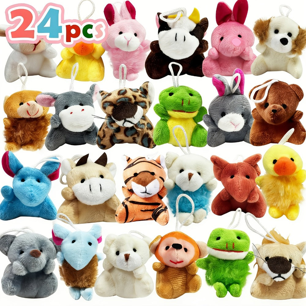 Mini Animal Plush Keychain 24 Pack Bulk, Small Stuffed Animals Assorted Random Colors, Party Favors for Kids — image 3