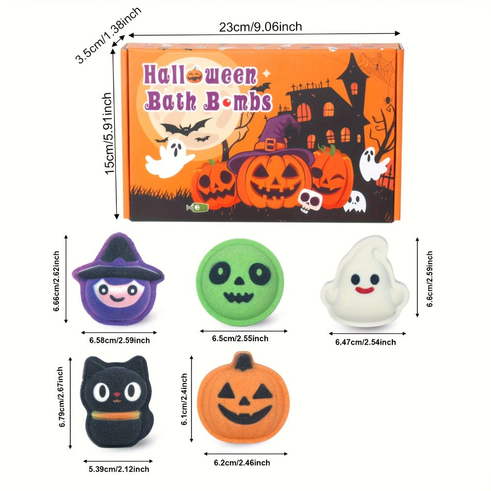 Bath Bombs, 5-Piece Halloween Gift Set with Pumpkin, Bat, Skull, Hat and Cat Shapes in Individual Wrappers — image 5