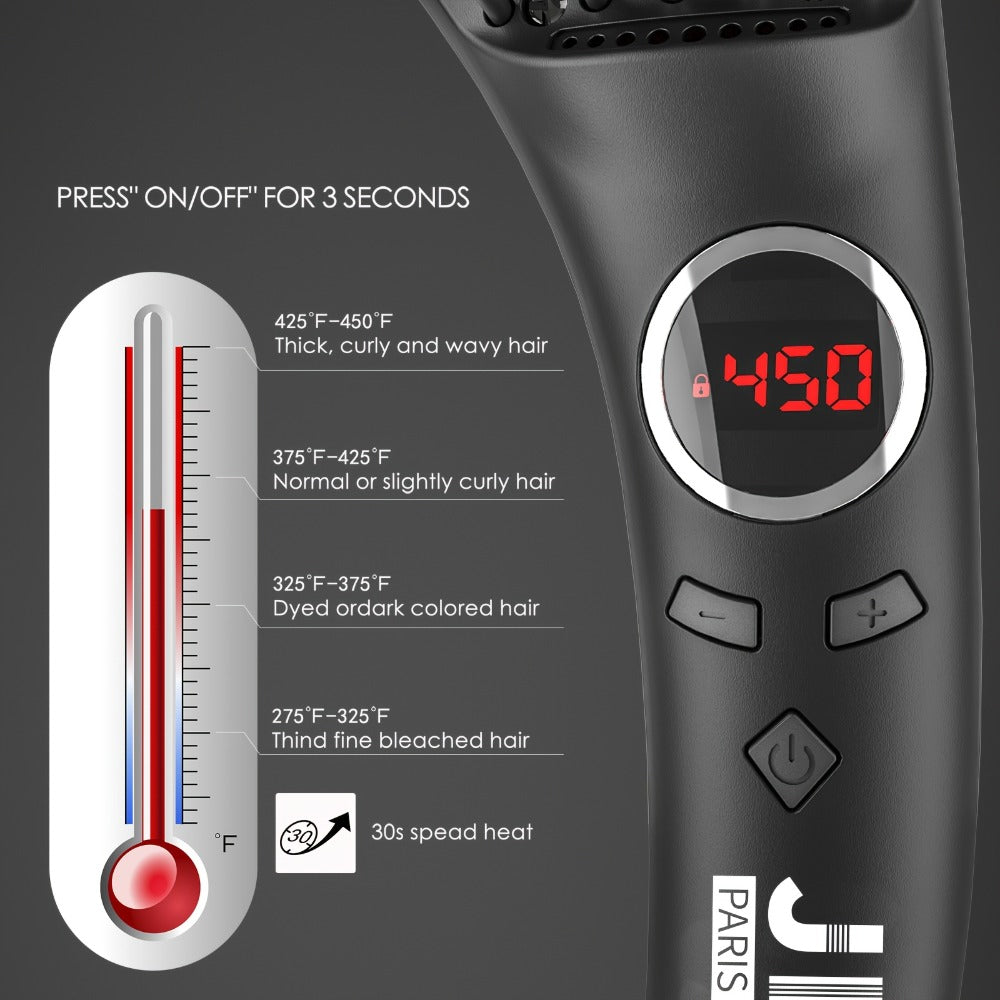 Ceramic Hair Straightener Brush 30 Sec Fast Heat Anti-Scald Straightening Comb Soft Touch, for Home, Travel and Salon Hair St