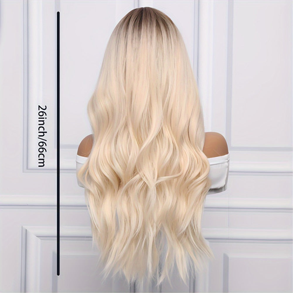 Synthetic Wig 26-Inch Light Golden Loose Waves with Bangs and Glueless Rose Net Cap for Daily Styling — image 4