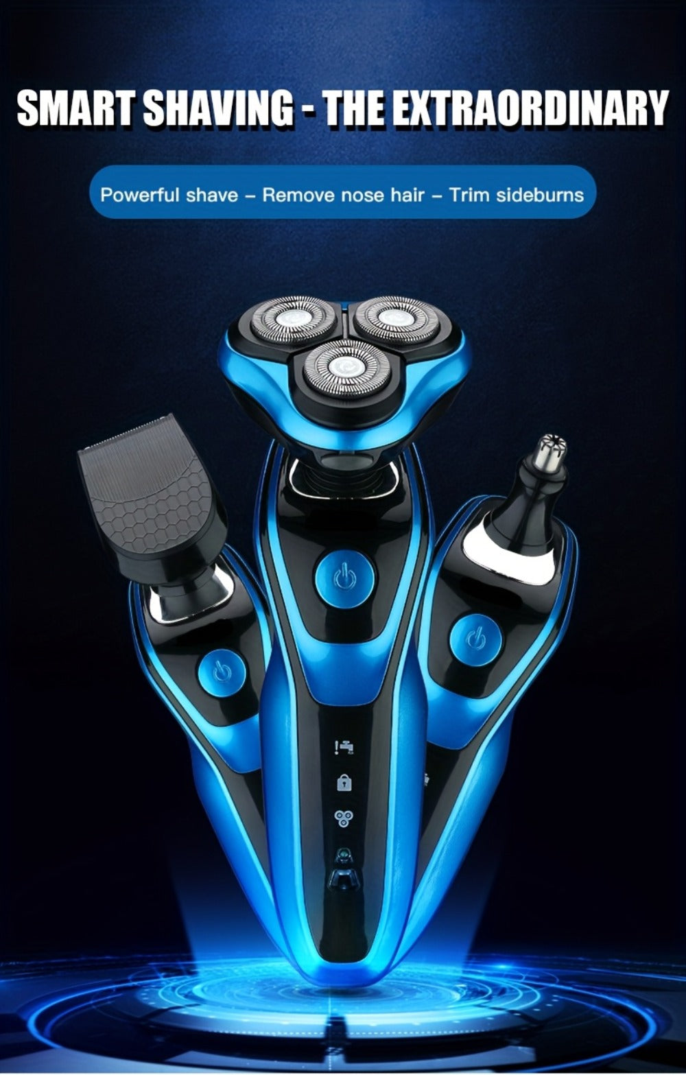 Electric Shaver 3-in-1 Floating-Blade Kit with Nose and Sideburn Trimmers, USB Charging and Digital Display — image 9