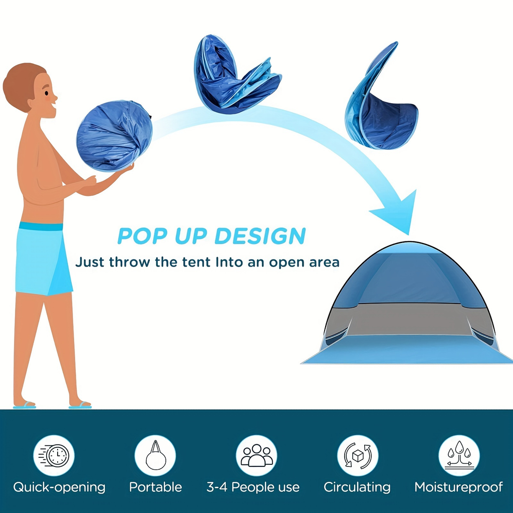 Pop-Up Beach Sun Shelter with 200 x 165 x 130 cm Interior, Six Stakes and Green or Blue Options — image 11