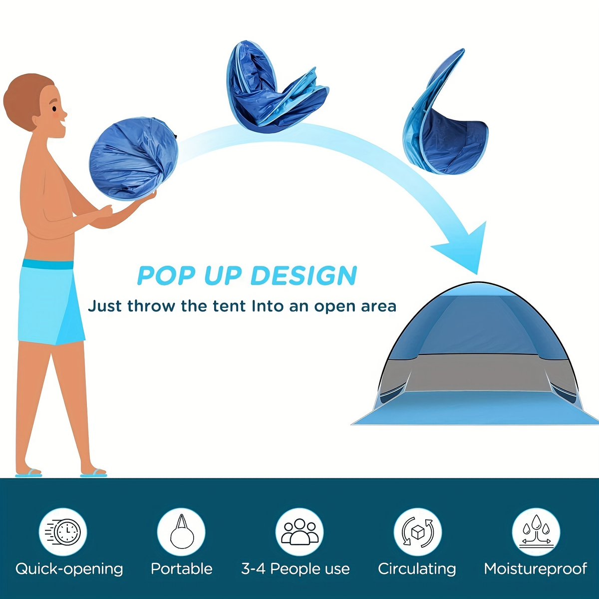 Pop-Up Beach Sun Shelter with 200 x 165 x 130 cm Interior, Six Stakes and Green or Blue Options — image 11