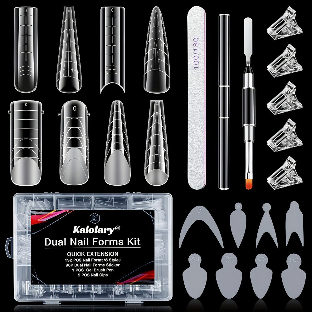 Poly Gel Nail Extension Form Kit – 192pcs Dual Forms, 96pcs Reusable Pads, 8 Shapes Acrylic Mold, Brush Pen — image 1