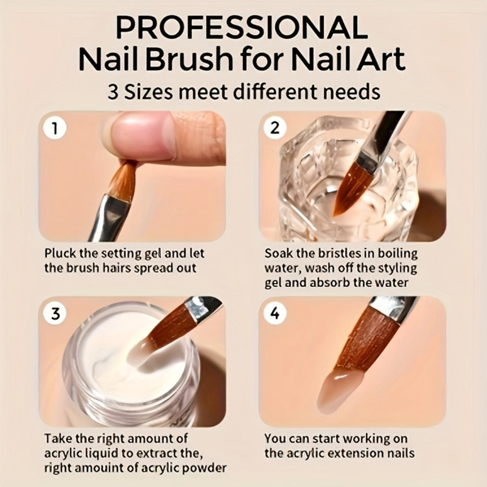 Acrylic Nail Kit NOCIS Clear, Pink and White Powder Set with Liquid Monomer, Five Brushes, File and Mixing Cup — image 8