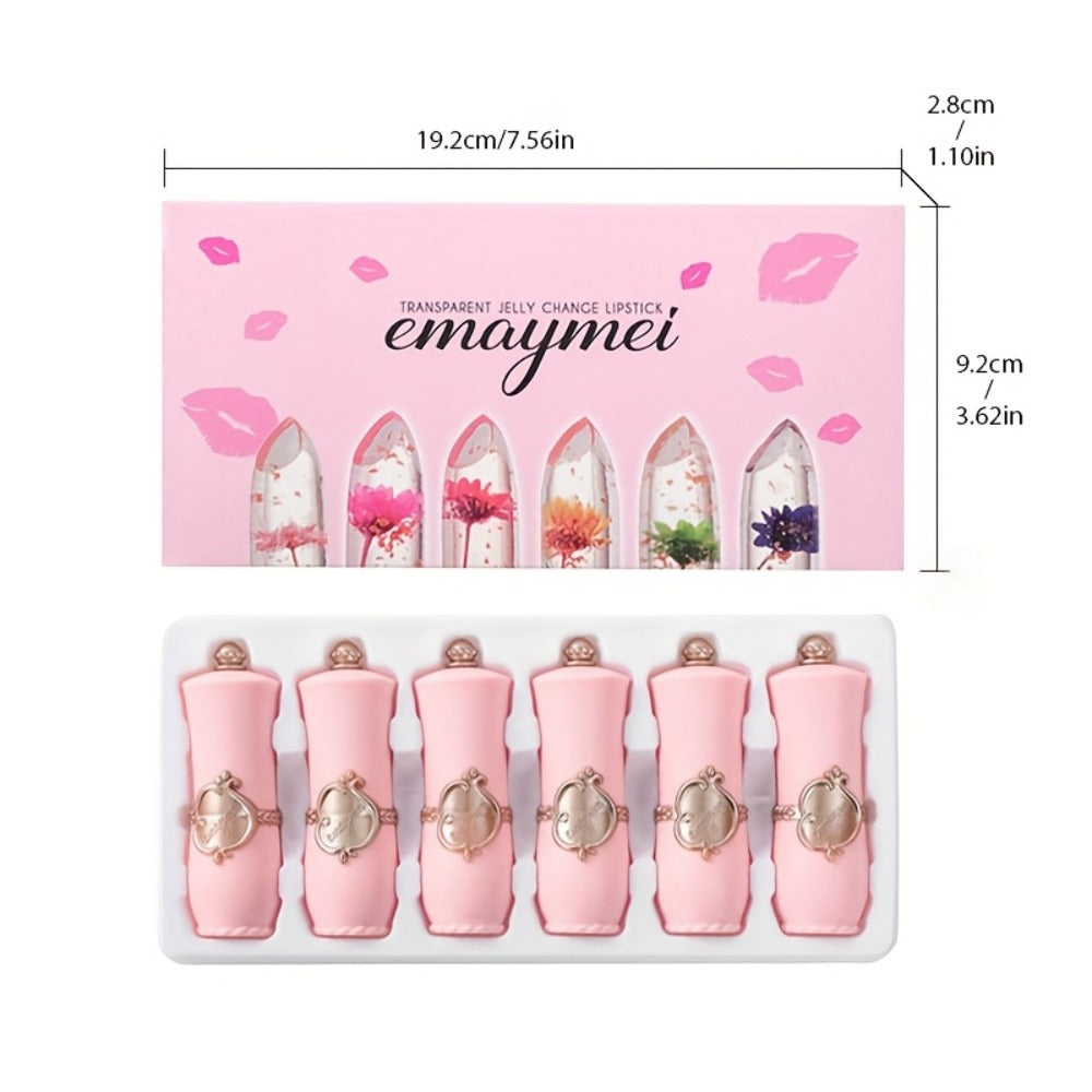 Lip Balm emaymei 6-Piece Flower Jelly Stick Set with Clear Gloss Texture and Pink Gift Box — image 6