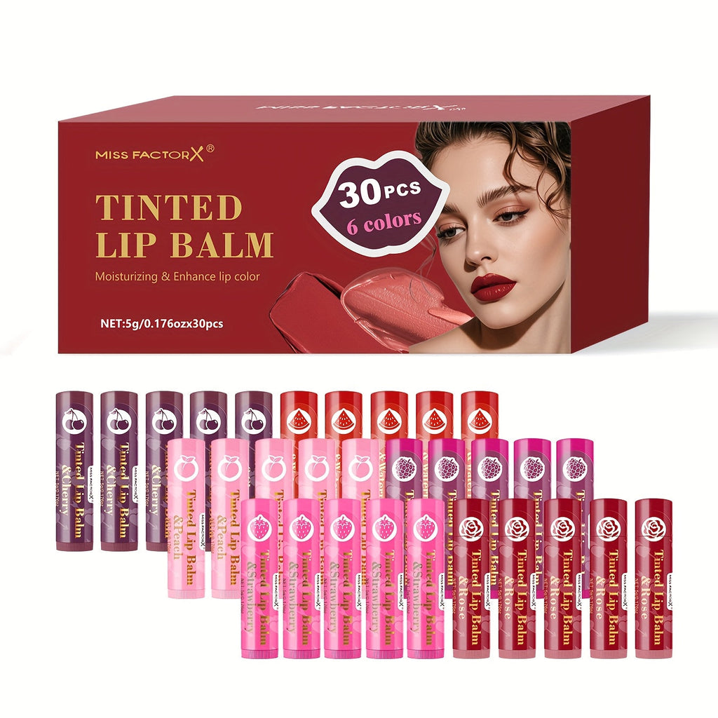 MISS FACTOR 30-Piece Tinted Lip Balm Set with Capped Tubes Organized into Six Color Groups — image 25