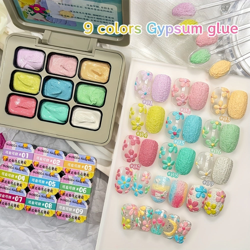 Plaster Texture Nail Art Gel Nine-Color Pastel Palette in a Compact Metal Case for Raised Sculpted Designs — image 6