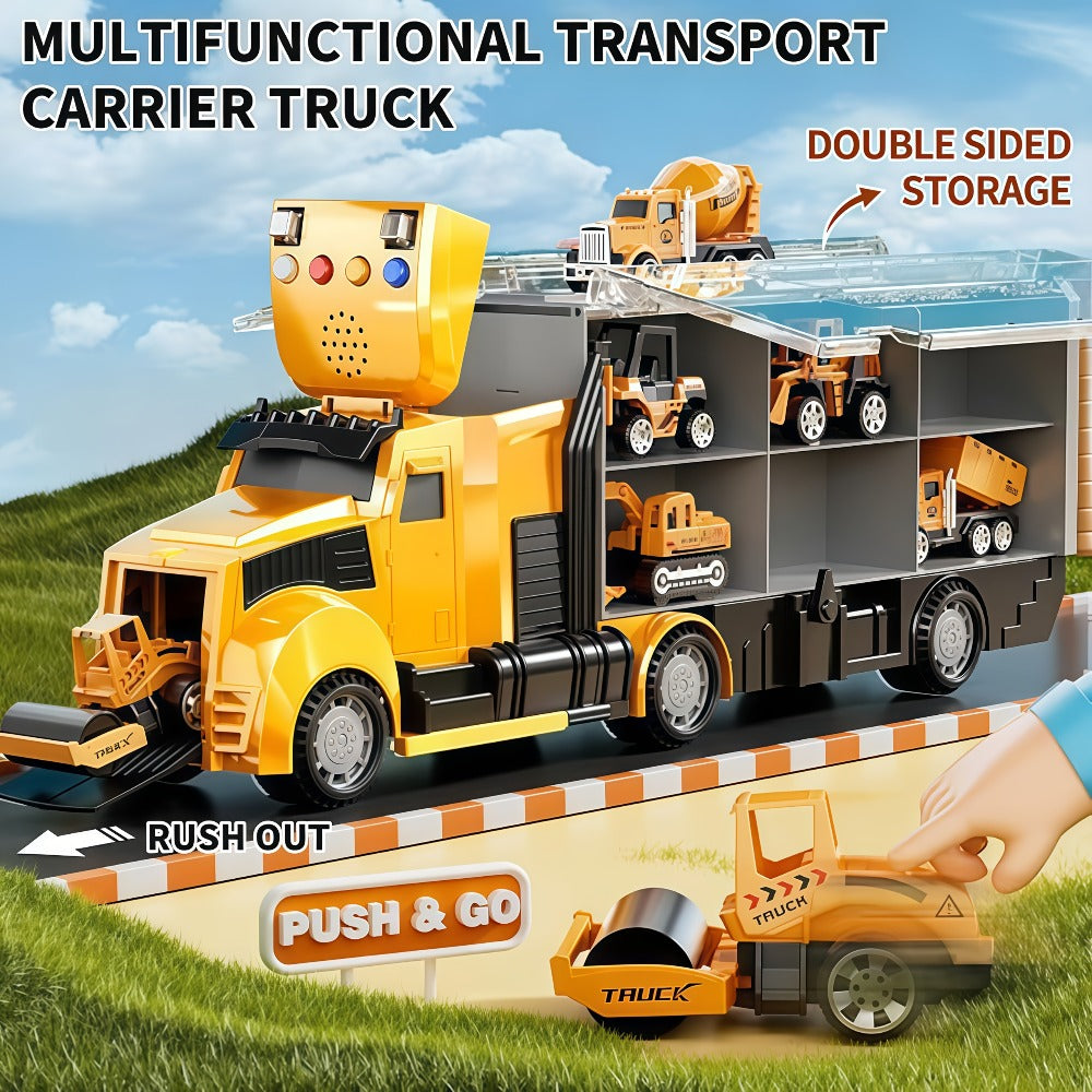 Vehicle Carrier Playset in Dinosaur Car or Construction Truck Style with Mini Vehicles and Storage — image 3