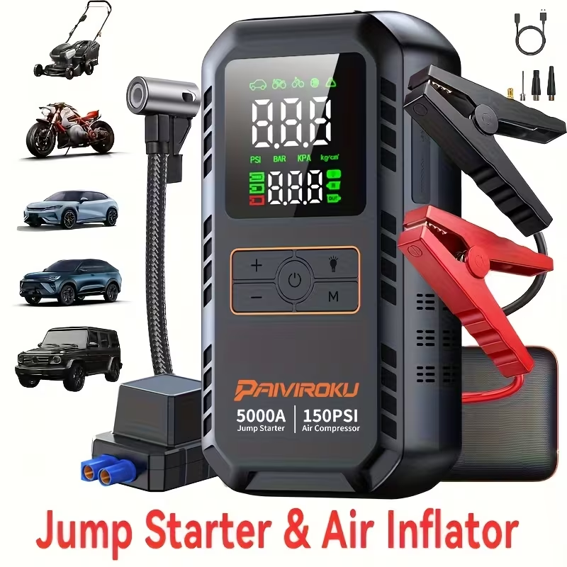 5000A Car Jump Starter with 150 PSI Digital Tire Inflator, 12V Clamps and 44.4Wh, 59.2Wh or 74Wh Options — image 5