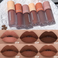 Velvet Matte Liquid Lipstick Set 6PCS 2-in-1 Lip Glaze and Eyeshadow – Chocolate Nude Brown, for Makeup, Travel and Everyday 