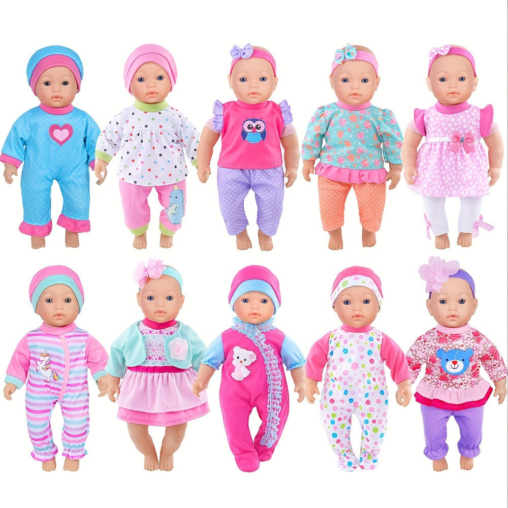 10-Outfit Doll Clothes Set for 10–14-Inch Baby Dolls with Sleepers, Dresses, Tops, Pants and Headwear — image 1