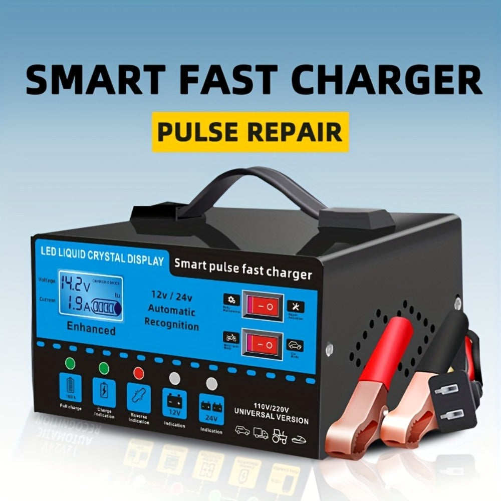 Intelligent Battery Charger & Inverter 12V & 24V – LCD Display, Trickle Maintenance, Overcharge & Short Circuit Protection fo
