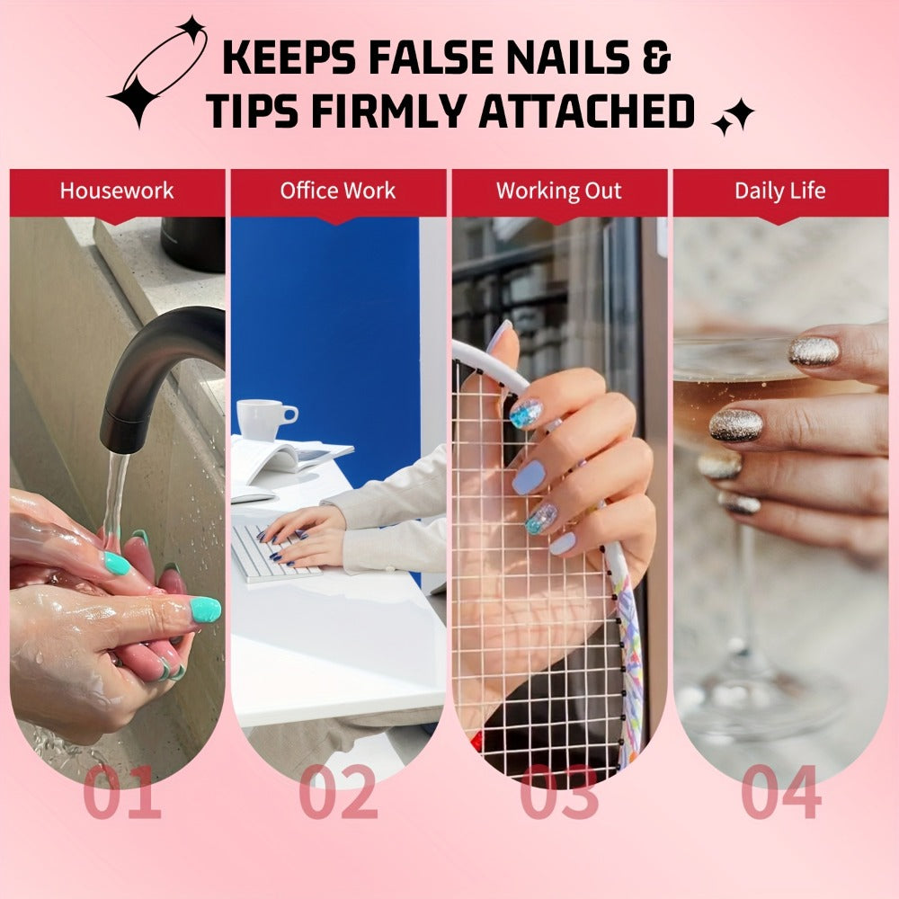 Press-On Nail Glue & Remover Kit 4pcs – 2x Semi-Solid Gel Nail Glue 10g + 2x Nail Polish Remover 10ml, Quick-Drying No-Lamp S