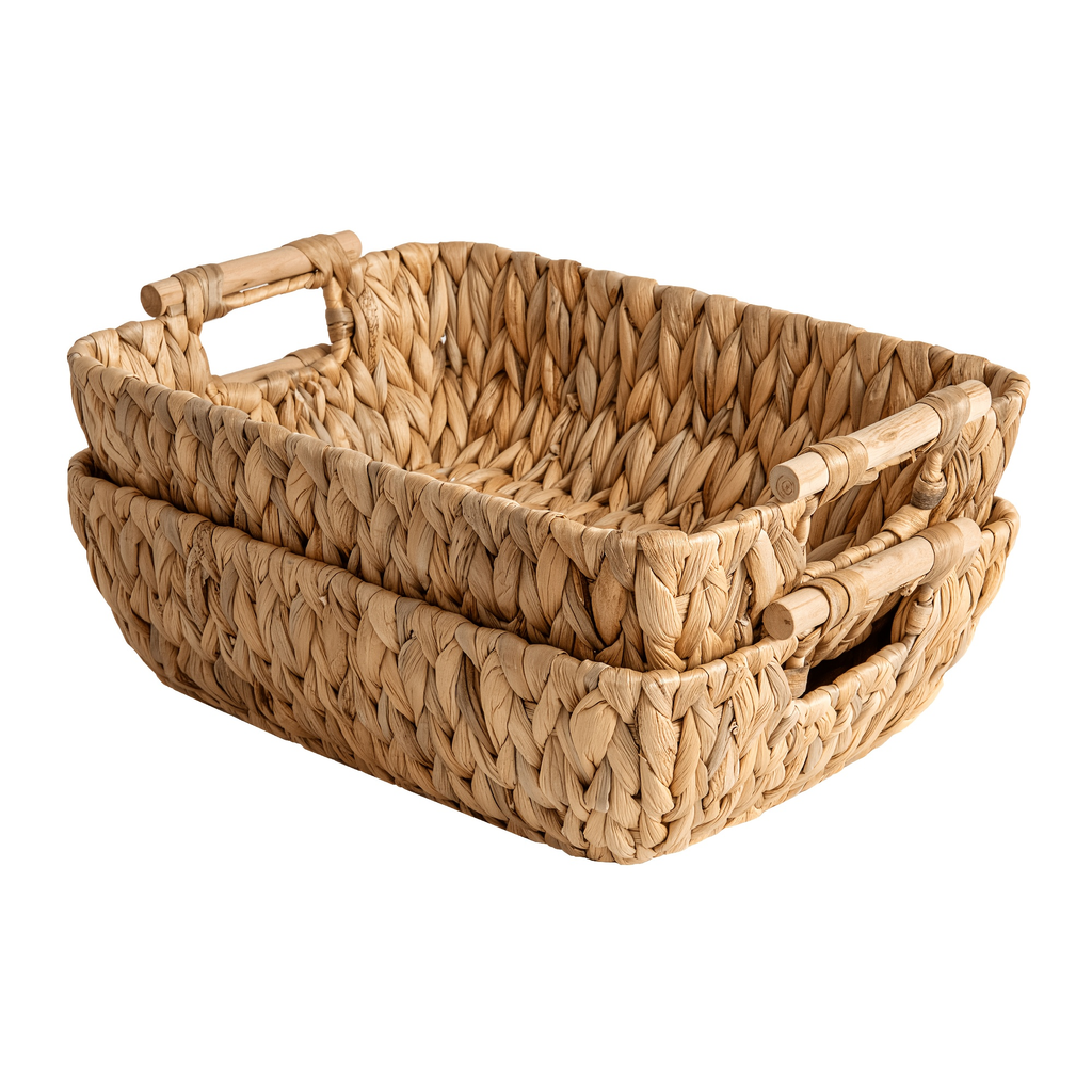 Water Hyacinth Woven Storage Baskets 2-Pack with Wooden Handles in Natural Seagrass Options — image 7