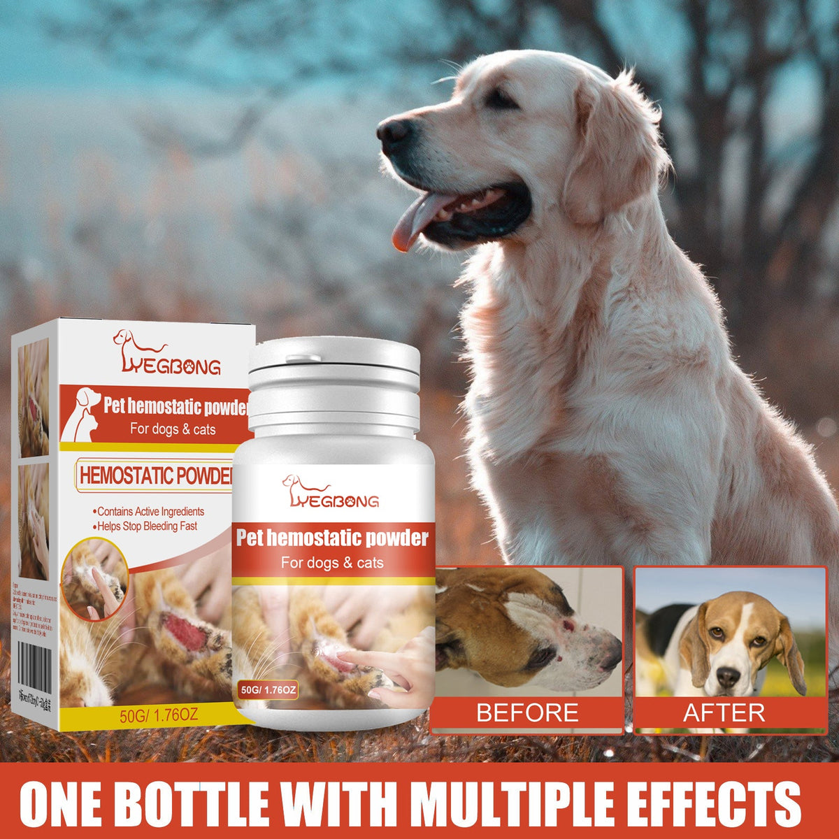 Pet Hemostatic Powder, Skin Wound Cleaning Styptic Powder For Cats And Dogs Soothing Wound Healing Powder For Pets