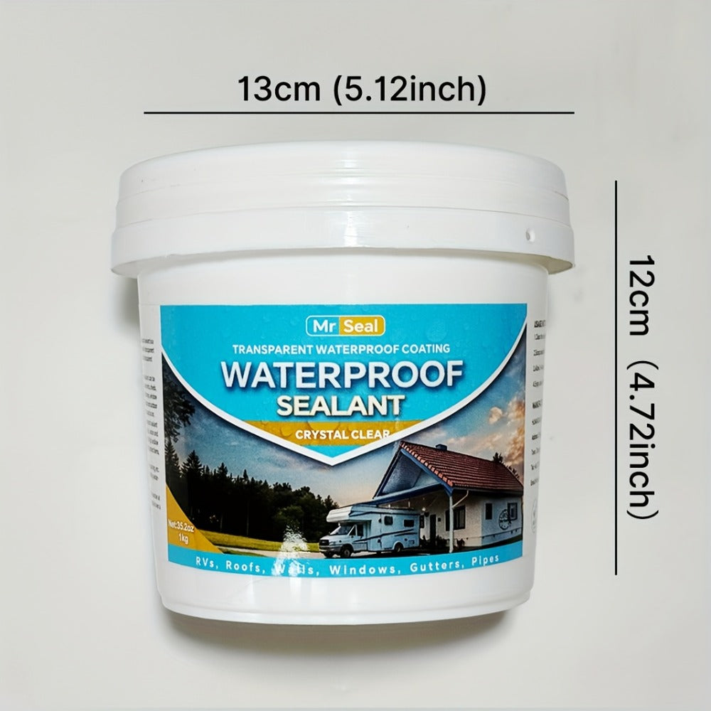 Clear Waterproof Sealant 1000g – Transparent Adhesive for Roof, RV, Wall, Pipe & Tile Leak Repair, Indoor & Outdoor, Includes