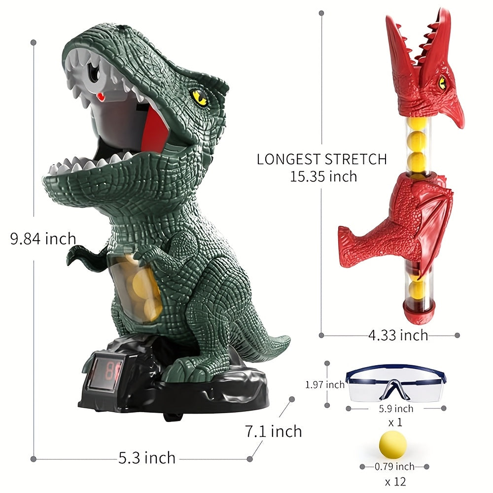 Dinosaur Shooting Game Toy with Sound Light & Spray, Movable Dino Target Launcher Set with Foam Bullets & Goggles for Boys Ki