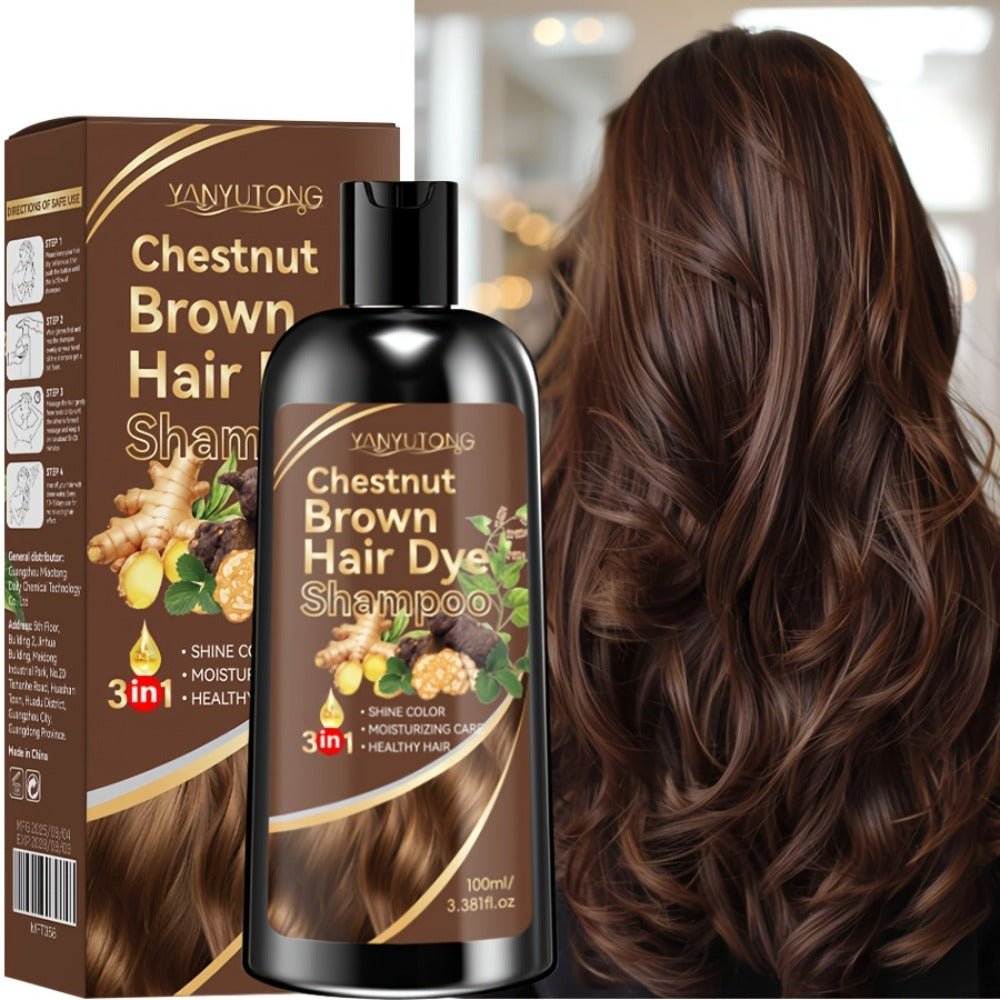 Hair Dye Shampoo Natural Plant Pigments, Fast Gray Hair Coverage in 1 Wash, 3.38oz Travel Size, Black Brown Chestnut Brown — 
