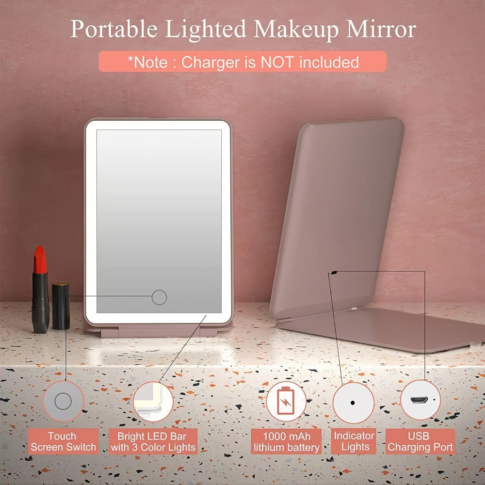 Cute Animal LED Makeup Mirror Foldable Double-Sided 3 Brightness Settings – USB Rechargeable, for Makeup, Travel and Everyday