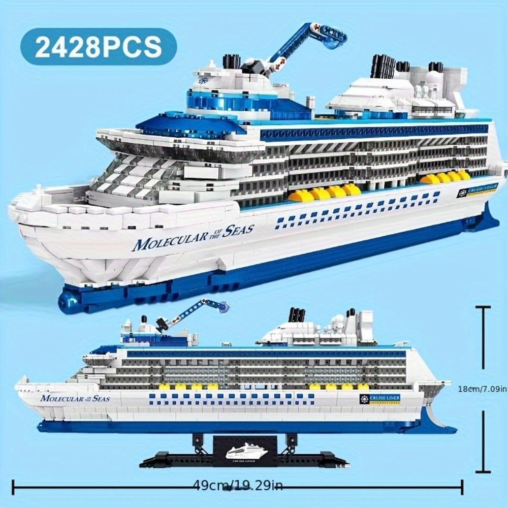 Cruise Ship Building Block Model with 2, 428 Pieces, Display Stand, Support Frame and Detailed Deck Features — image 2