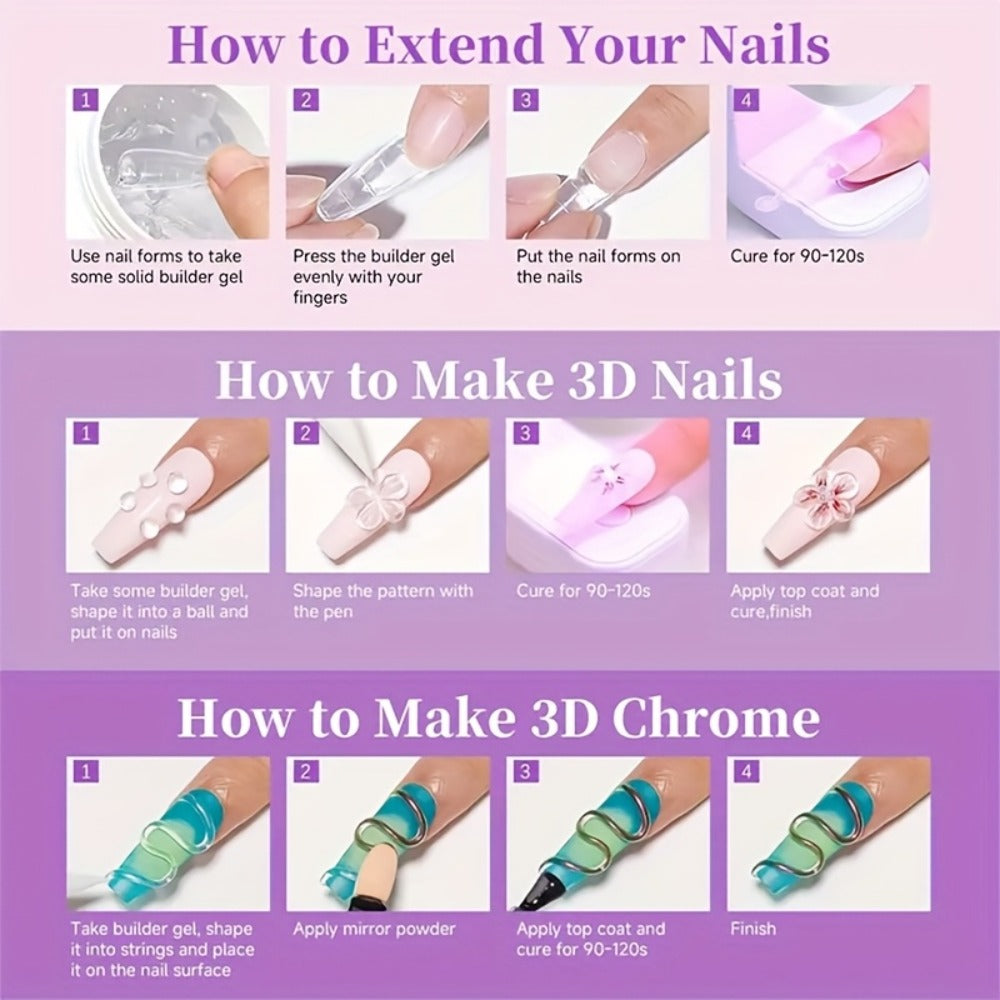 RINO 3D Nail Sculpture Kit 5pcs – Solid Builder Gel with Rhinestone Gel Molding Gel Flower Molds & Sculpting Brush — image 9