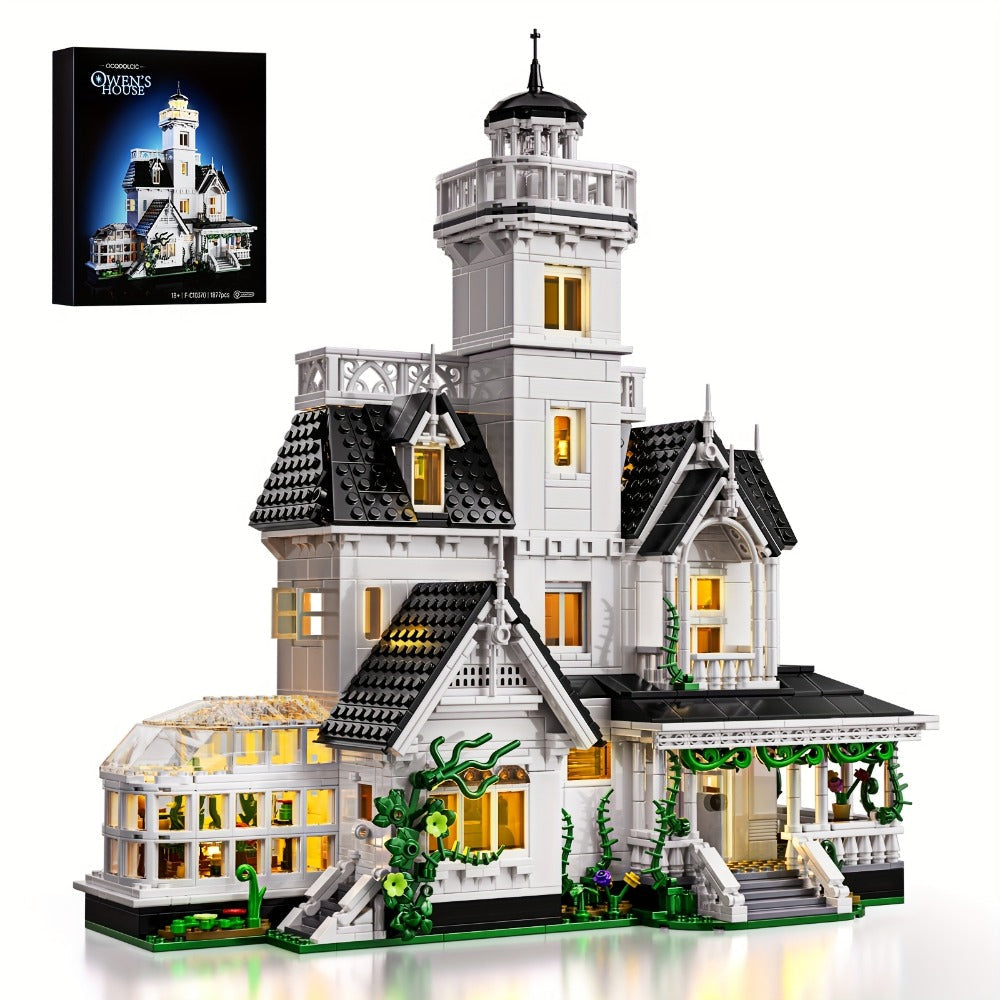 Building Block Set Owen's House with 1877 Pieces, Three-Level Tower, Porch, Conservatory and Lighting — image 2