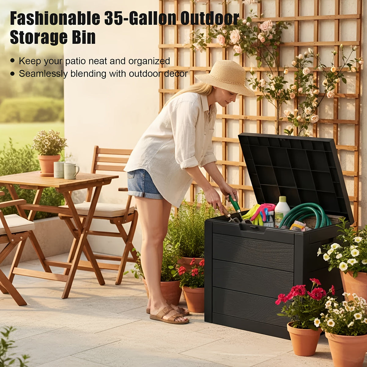 Deck Box Flip Top Resin Secure Lid | Patio Pool Backyard Cushion Garden — image 5
