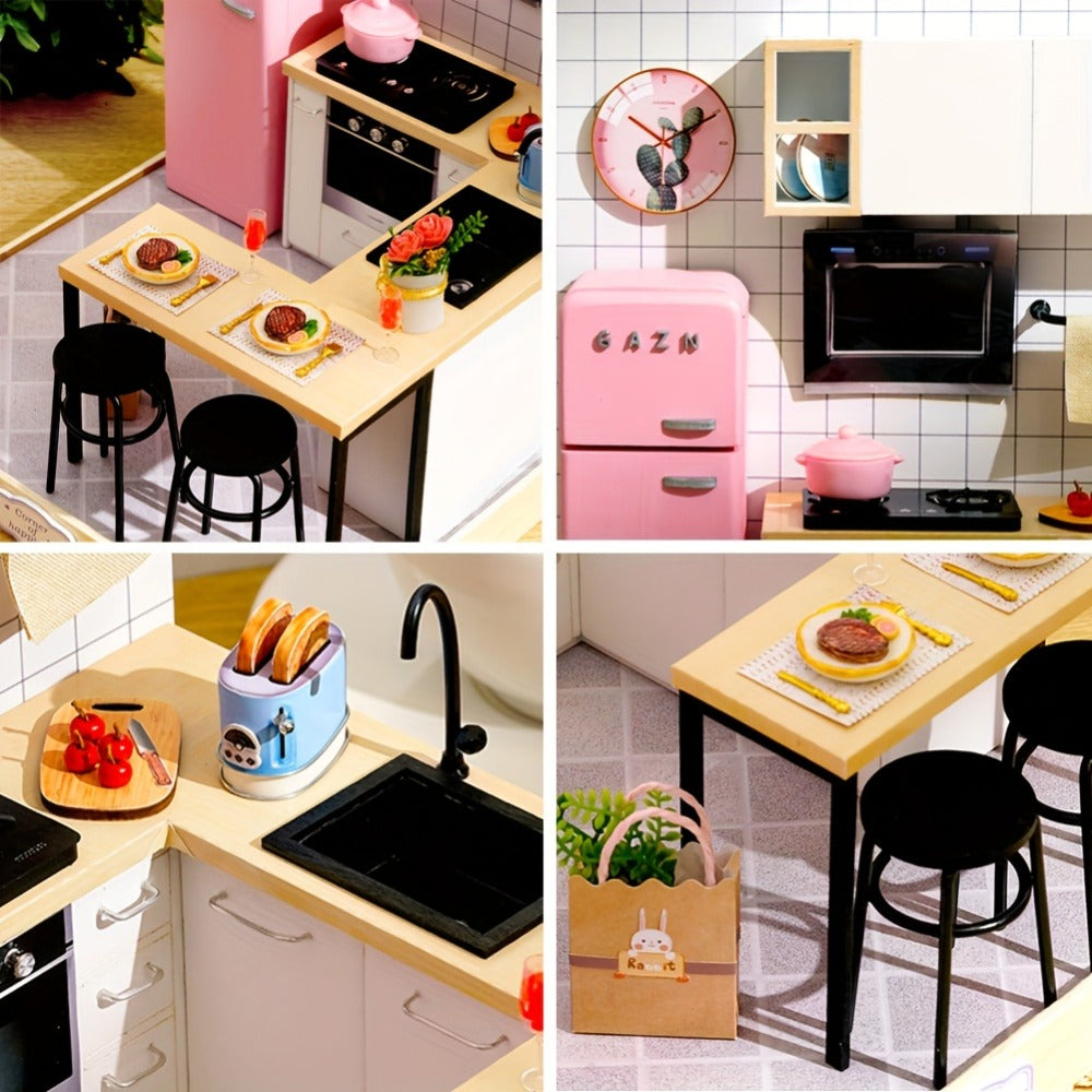 DIY Miniature Dollhouse Kit with Dust Cover Small, Mini House Model No Glue with the Listed Color, Size or Set Options for Ev