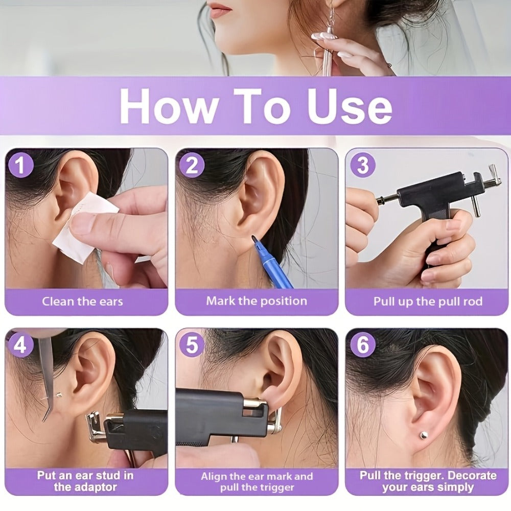 Ear Piercing Gun Kit 37pcs Professional Set, 24 Stainless Steel Earrings, 12 Crown Earrings — image 6