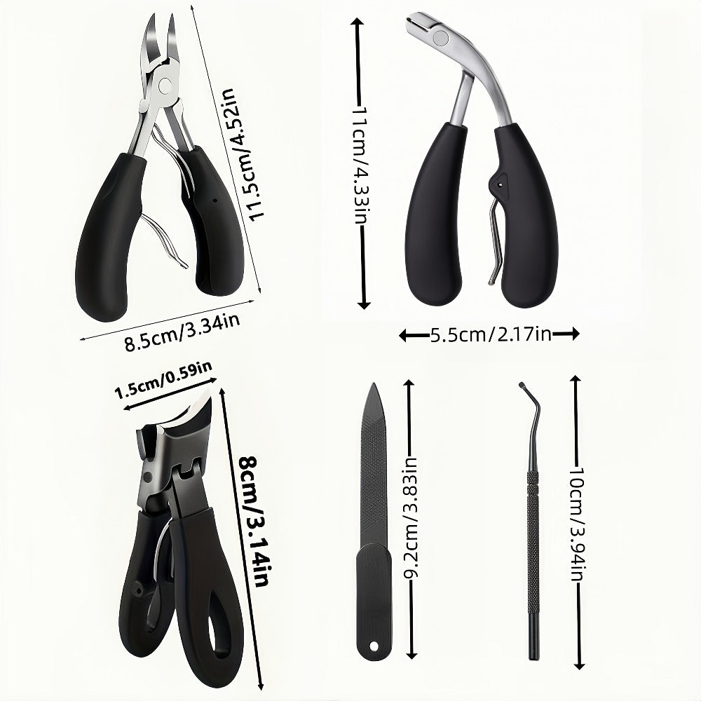 Angled-Jaw Nail Clipper Set, Five-Piece Black-Handle Kit with 25-Degree Tool, Lifter and File — image 3