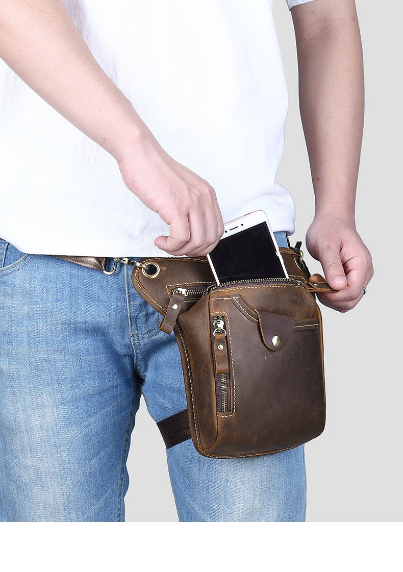 Men's Denim Leather Leg Bag Outdoor Sports