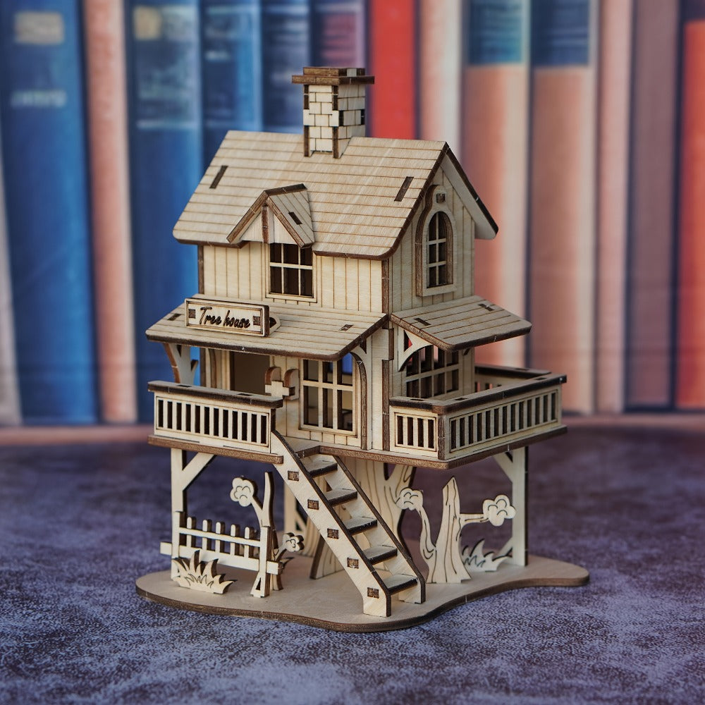 3D Wooden Tree House Puzzle Model Kit with 17 x 12.5 x 11.5 cm Display Size and Detailed Cabin Architecture — image 5